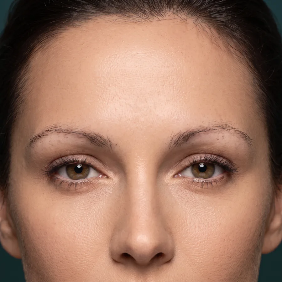 Illustration of over-plucked eyebrows: very thin, with the tail almost gone