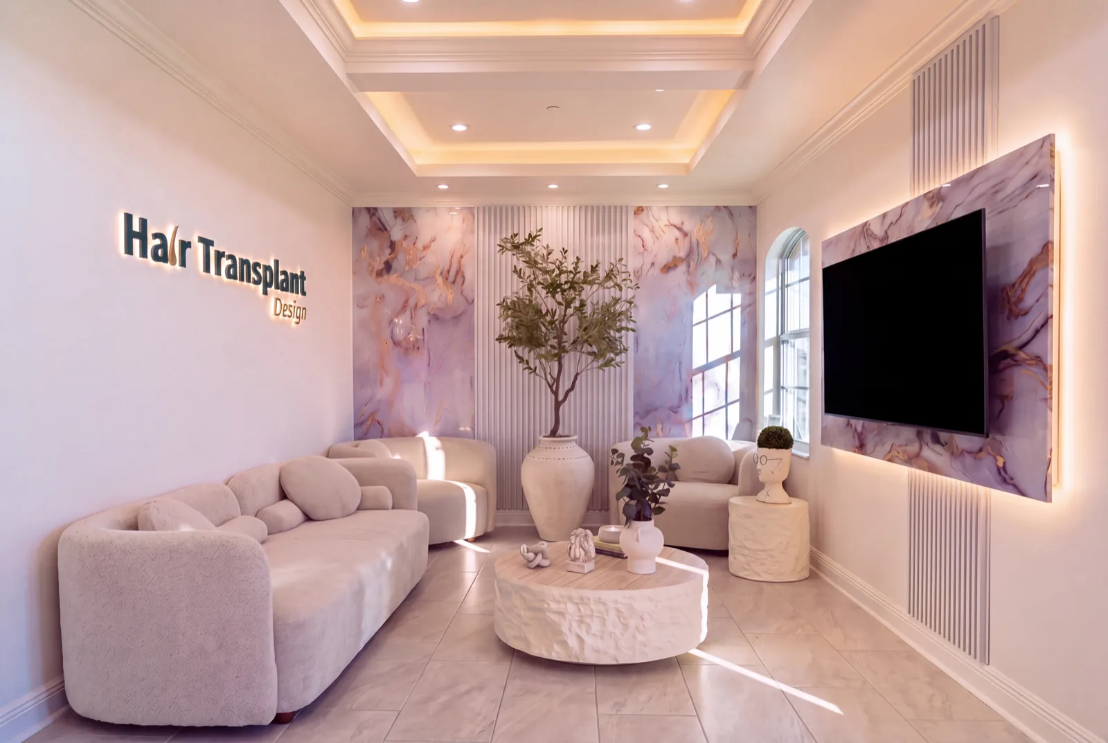 Reception and waiting lounge at our Tampa hair restoration clinic